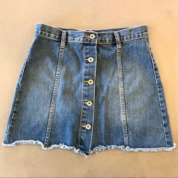 Forever 21 Button Front Denim Mini Skirt Sz 26 - Picture 1 of 3